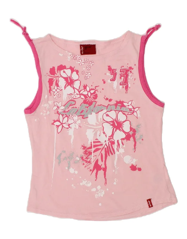 LEVI'S Girls Graphic Vest Top 9-10 Years Pink Floral Cotton