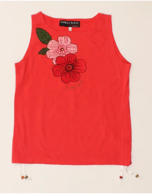 MARIELLA BURANI Girls Graphic Vest Top 10-11 Years Red Floral Cotton