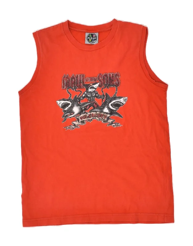 MAUI AND SONS Boys Graphic Vest Top 13-14 Years 2XL Red Cotton