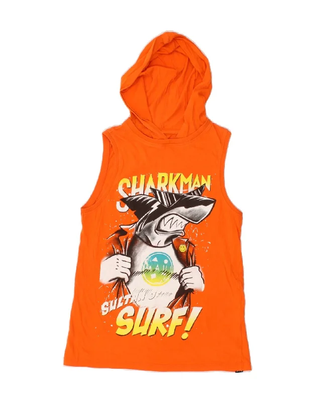 MAUI AND SONS Boys Hooded Graphic Vest Top 12-13 Years Orange Cotton