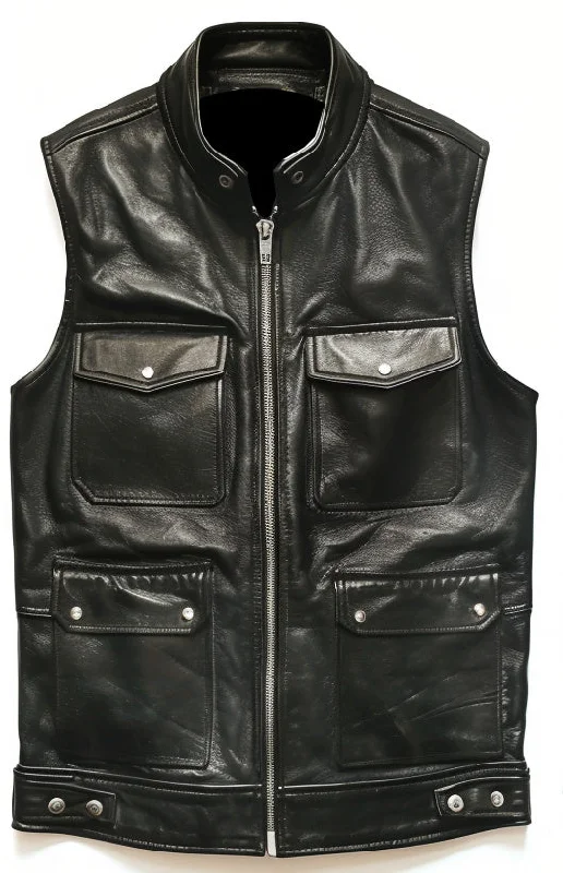 Men Storm Black Leather Vest