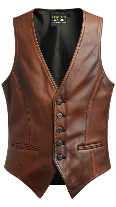 Men Brown Leather Vintage Vest