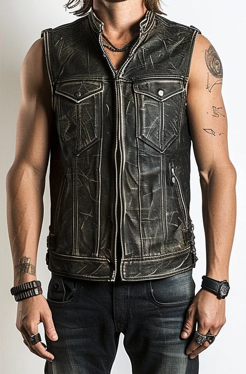 Nico Men Distressed Leather Vest