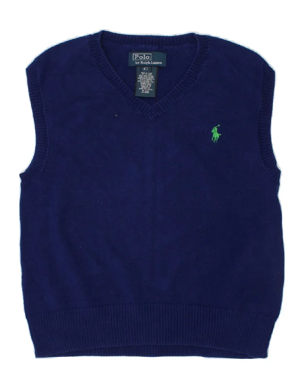 POLO RALPH LAUREN Boys Vest Tank Top 3-4 Years Navy Blue Cotton