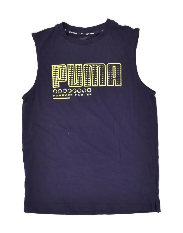 PUMA Boys Graphic Vest Top 13-14 Years Navy Blue Cotton