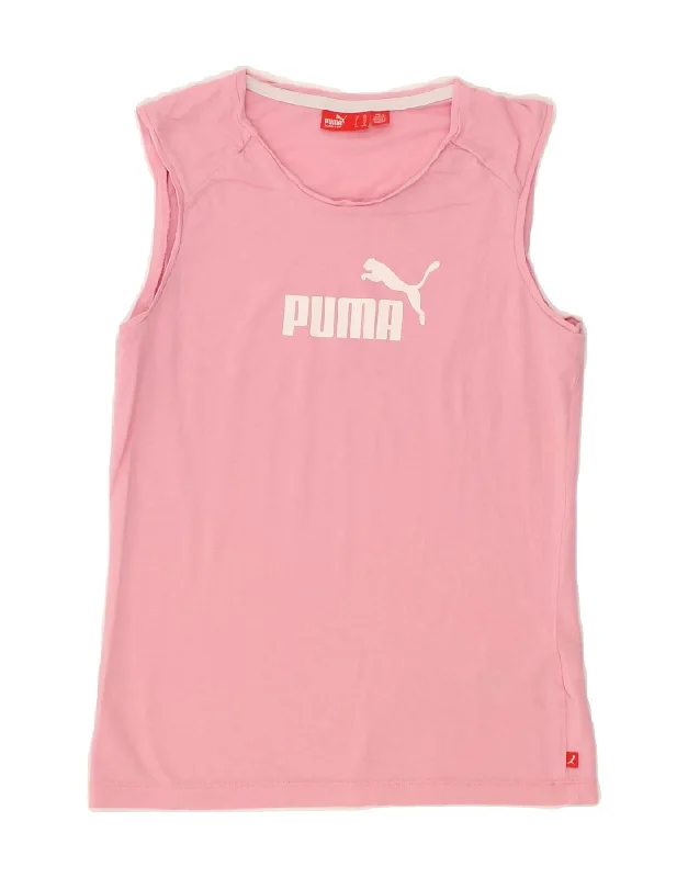 PUMA Girls Graphic Vest Top 14-15 Years 2XL Pink Cotton