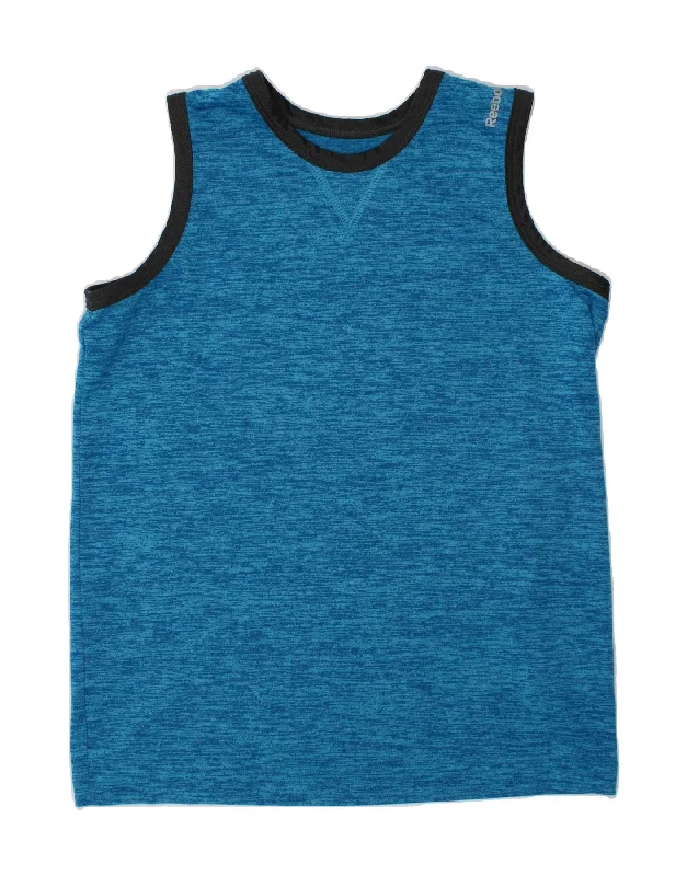 REEBOK Boys Vest Top 8-9 Years Small Blue Flecked Polyester