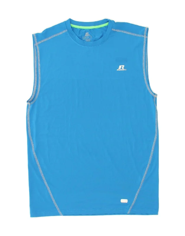 RUSSELL ATHLETIC Boys Vest Top 14-15 Years Large Blue Polyester