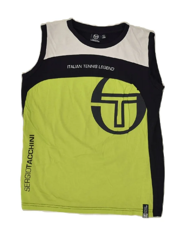 SERGIO TACCHINI Boys Graphic Vest Top 11-12 Years Navy Blue Colourblock