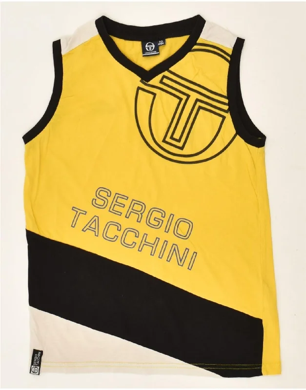 SERGIO TACCHINI Boys Graphic Vest Top 9-10 Years Yellow Colourblock Cotton