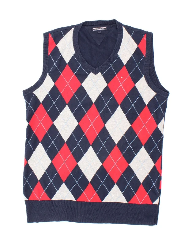 TOMMY HILFIGER Boys Vest Tank Top 15-16 Years Navy Blue Argyle/Diamond