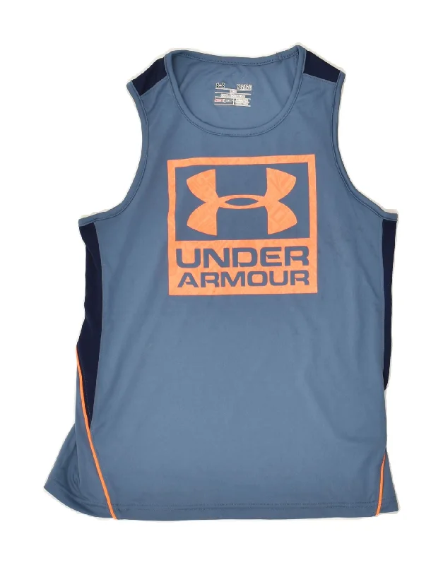 UNDER ARMOUR Boys Heat Gear Graphic Vest Top 11-12 Years Large Blue