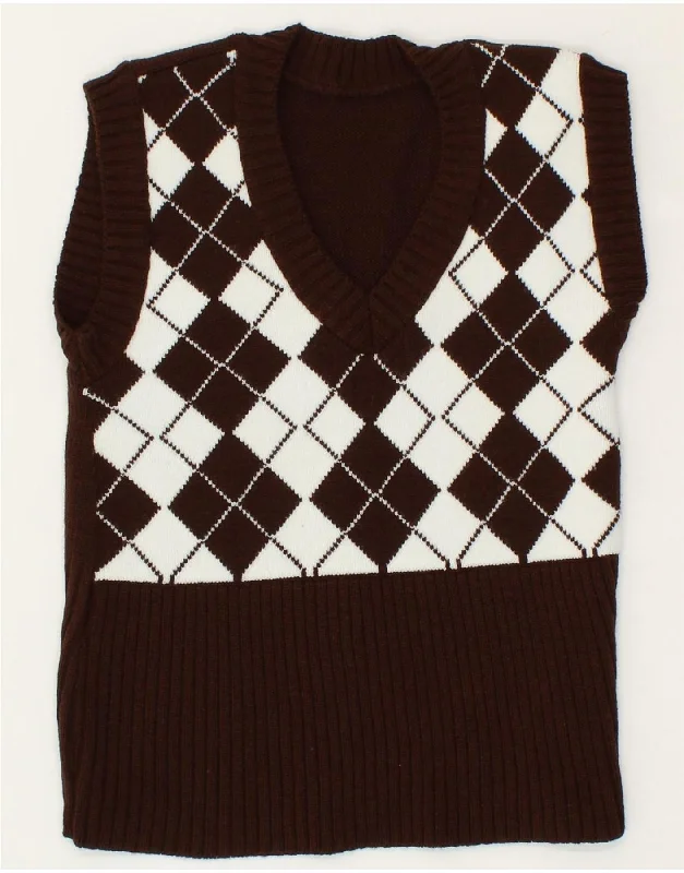 VINTAGE Girls Vest Tank Top 4-5 Years Brown Argyle/Diamond