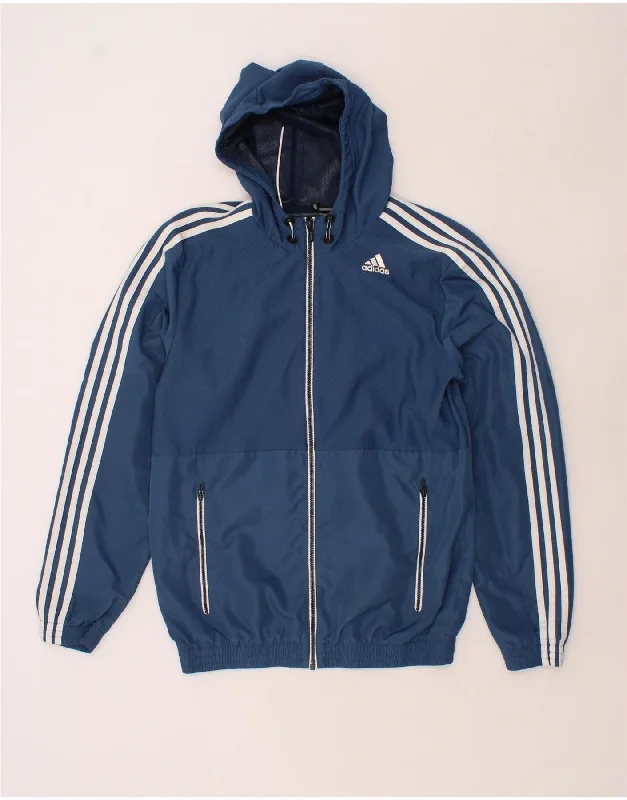 ADIDAS Mens Climalite Hooded Rain Jacket UK 36/38 Small Navy Blue