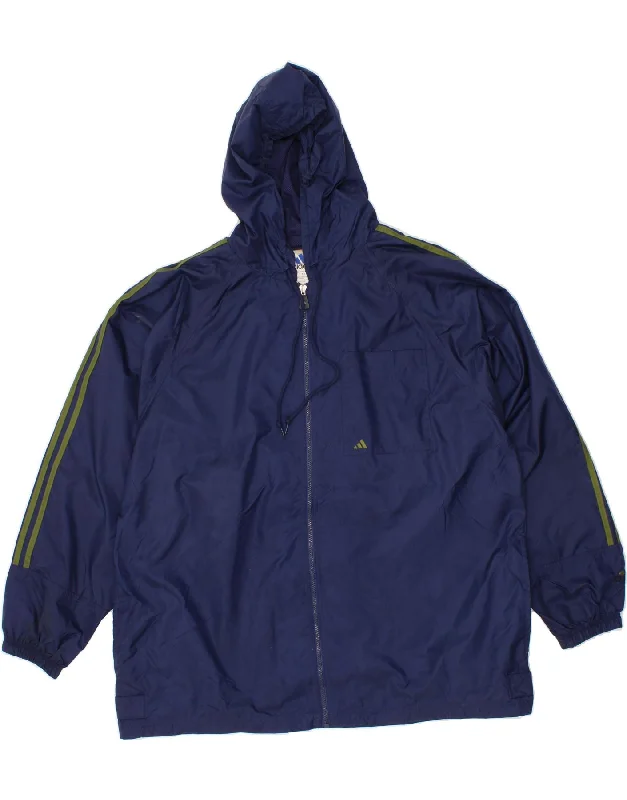 ADIDAS Mens Graphic Hooded Rain Jacket UK 42 XL Navy Blue Nylon