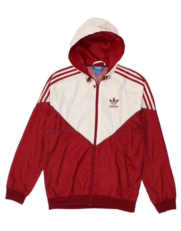 ADIDAS Mens Hooded Rain Jacket UK 36 Small Red Colourblock Polyester