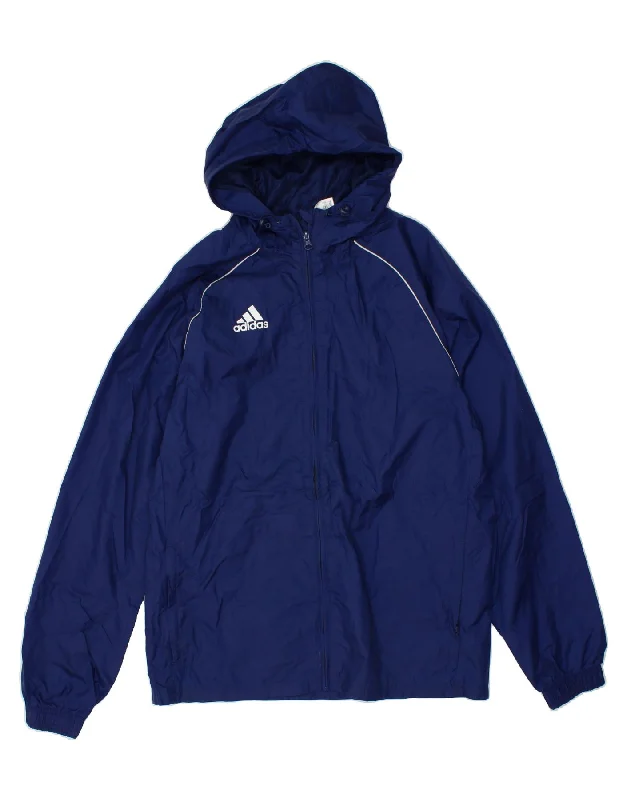 ADIDAS Mens Hooded Rain Jacket UK 38 Medium Navy Blue Polyamide