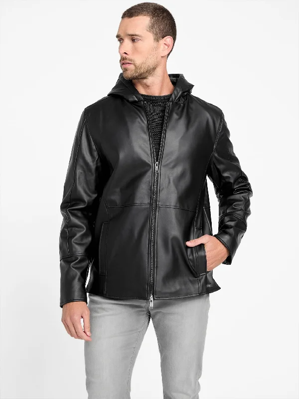 Andy Faux-Leather Hooded Jacket