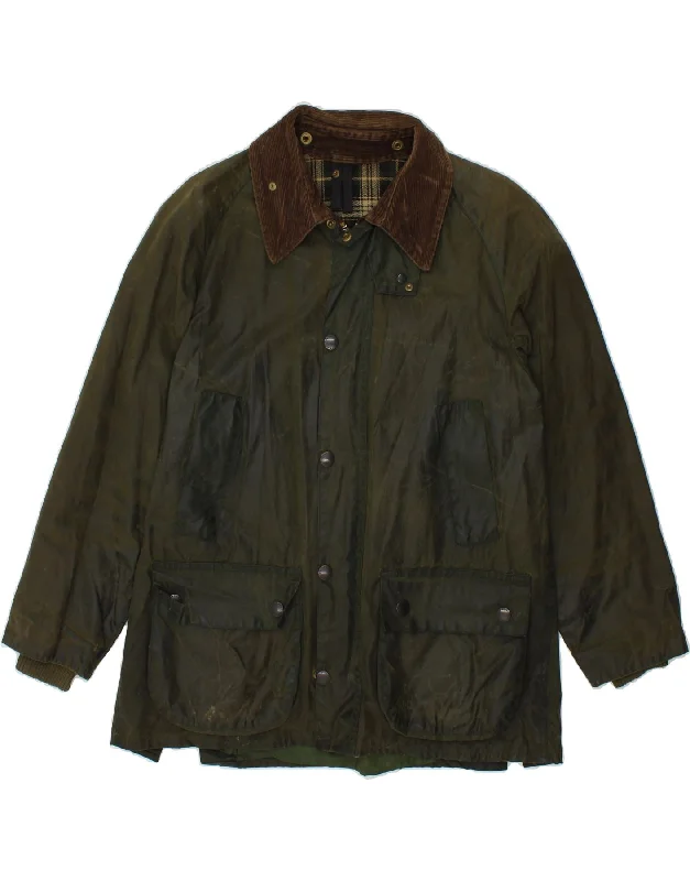 BARBOUR Mens Bedale Waxed Cotton Jacket UK 38 Medium Green Cotton