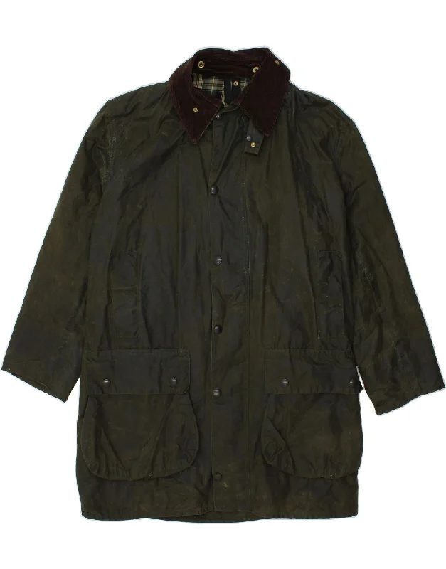 BARBOUR Mens Border Waxed Cotton Jacket Size 40 Medium Green Cotton