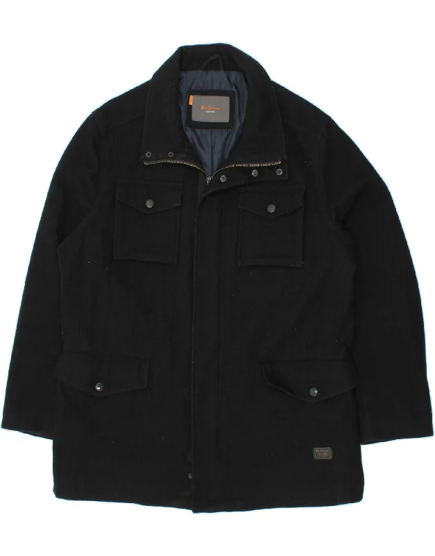 BEN SHERMAN Mens Utility Jacket UK 44 2XL Black Wool