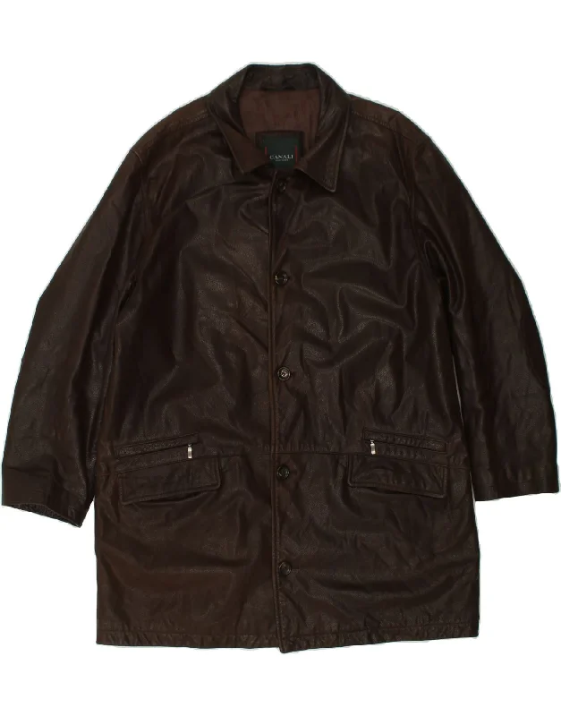 CANALI Mens Leather Jacket IT 54 2XL Brown Leather