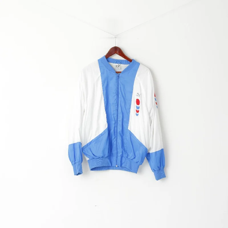 Puma Men 7 M Jacket Vintage White Blue Shiny Oldschool Full Zipper Track Top