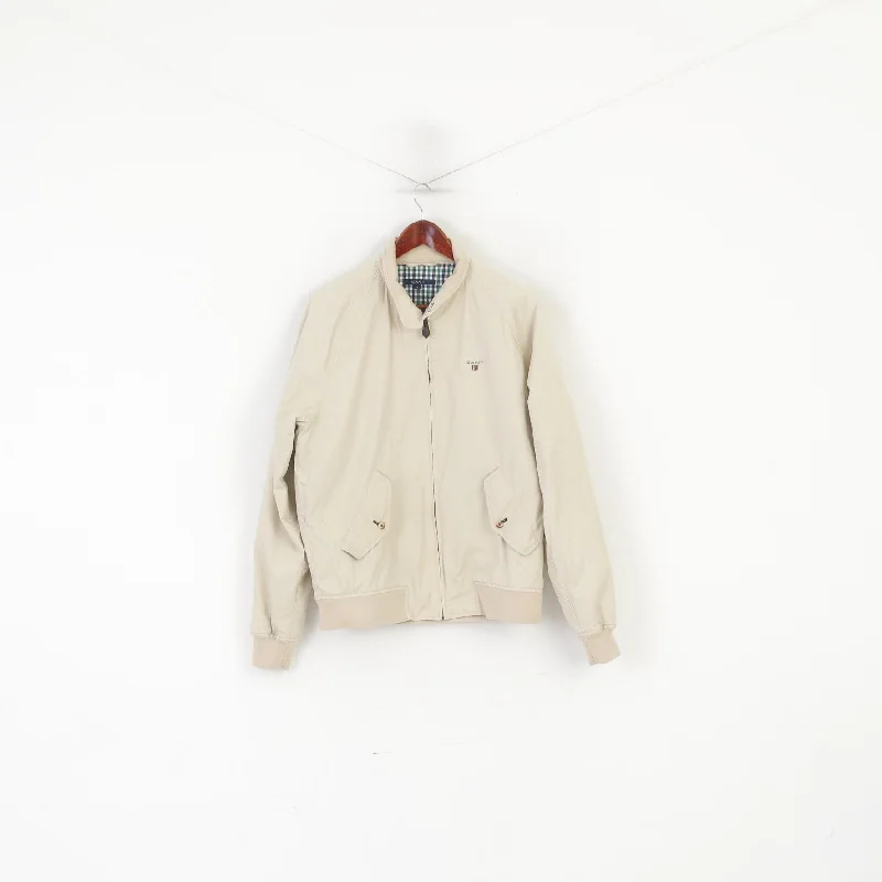 Gant Men L Jacket Beige Campus Cotton Full Zipper Classic Harrington Top