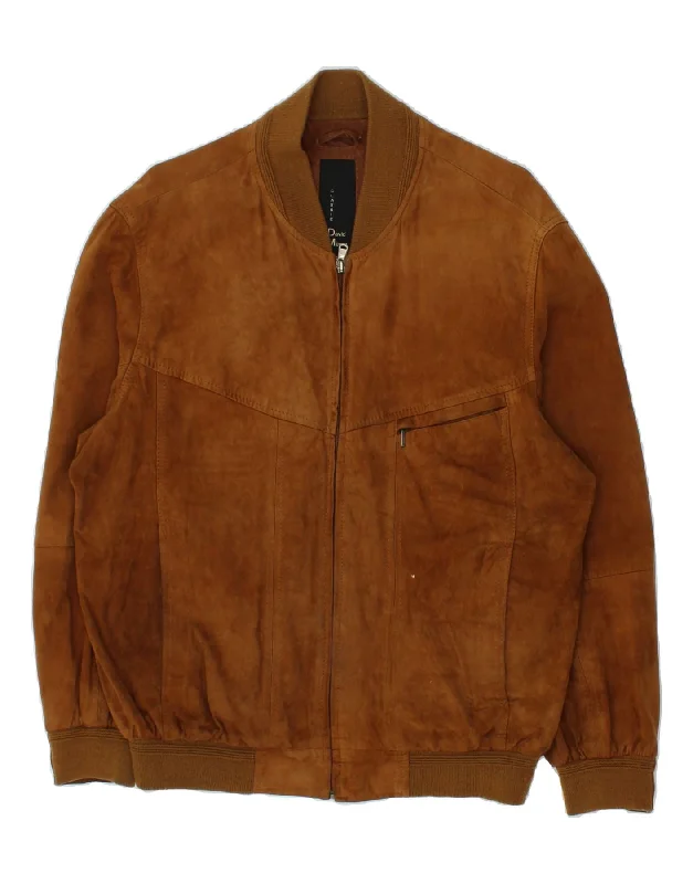 DAVID MOORE Mens Suede Bomber Jacket UK 40 Large Brown Leather