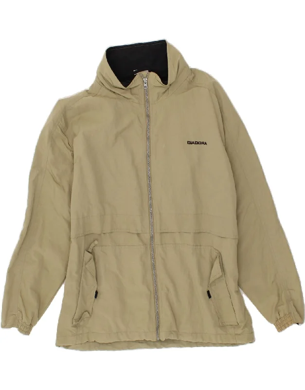 DIADORA Mens Hooded Rain Jacket UK 38 Medium Beige Polyamide