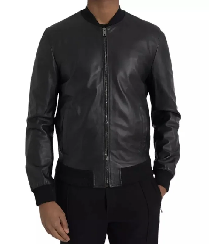 Dolce & Gabbana  Bomber Leather Full Zip Biker Blouson Men's Jacket (Pre-Owned)