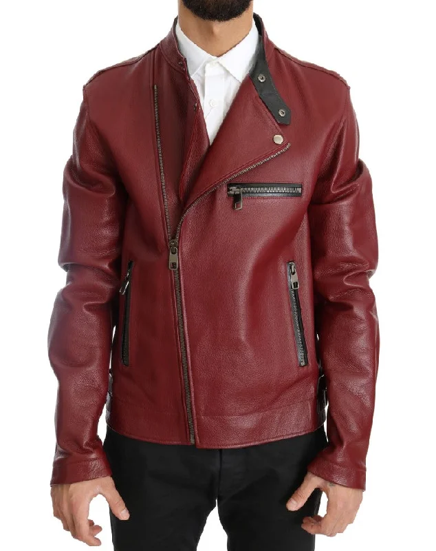 Dolce & Gabbana Radiant  Leather Biker Motorcycle Men's Jacket