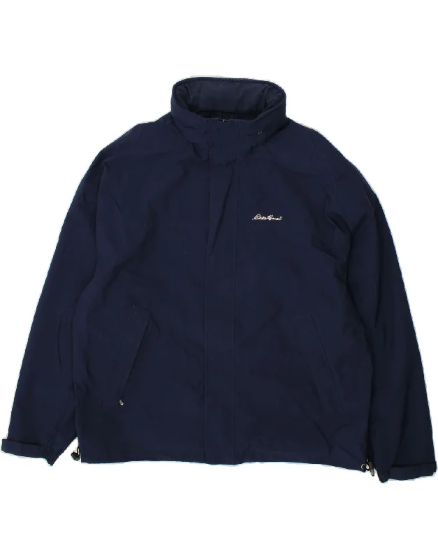 EDDIE BAUER Mens Hooded Rain Jacket UK 40 Large Navy Blue Polyester