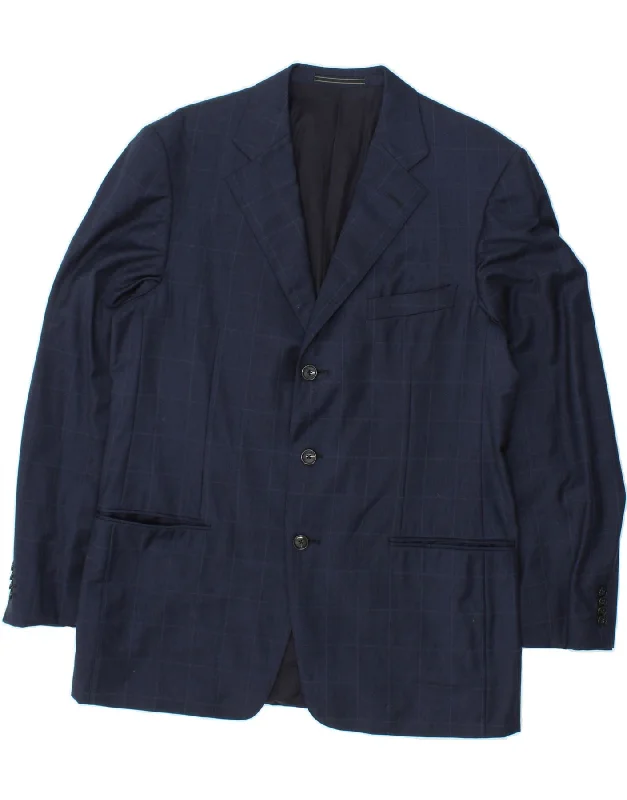 ERMENEGILDO ZEGNA Mens 3 Button Blazer Jacket UK 38 Medium Navy Blue Check