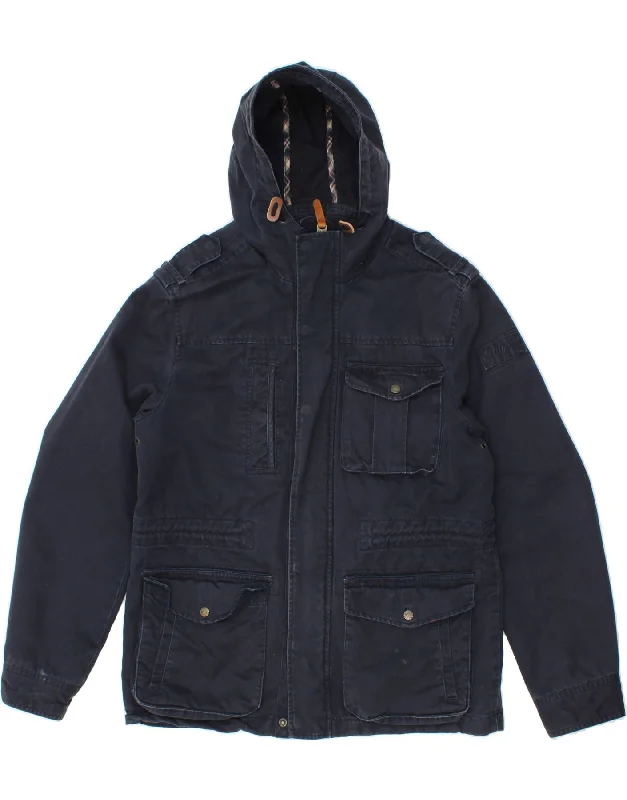 FAT FACE Mens Hooded Utility Jacket UK 38 Medium Navy Blue Cotton