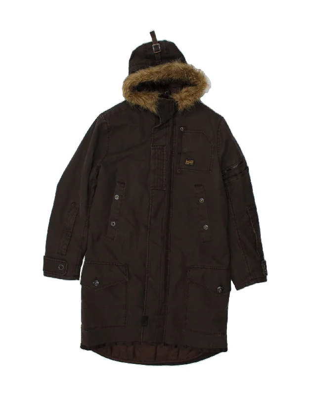 G-STAR Mens Hooded Parka Jacket UK 42 XL Brown Cotton