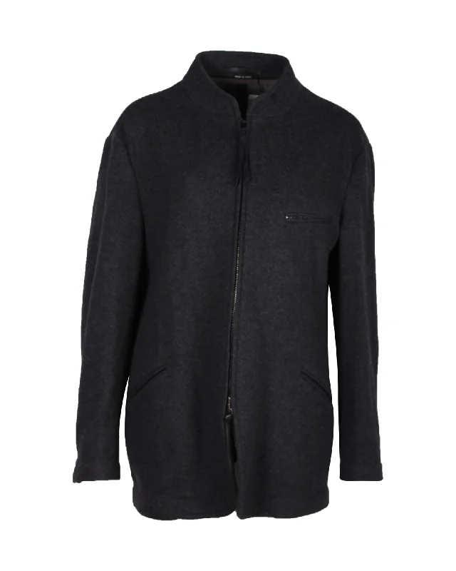 Giorgio Armani Zip-Front Jacket in Grey Wool