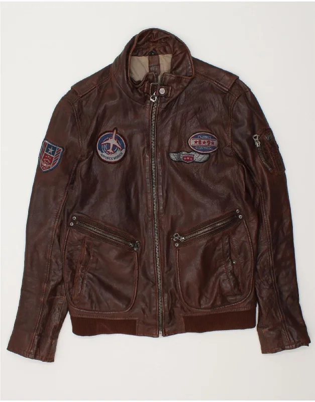 GIPSY Mens Leather Jacket UK 38 Medium Brown Leather