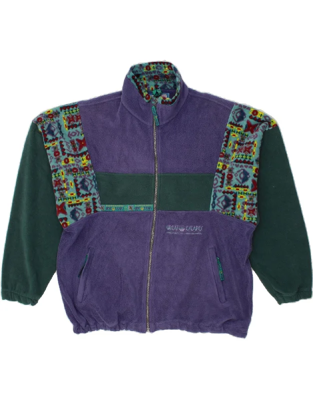 GREAT ESCAPES Mens Fleece Jacket UK 42 XL Purple Colourblock