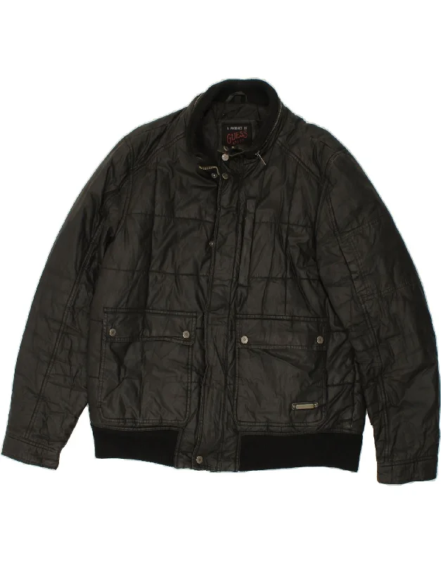 GUESS Mens Padded Jacket UK 42 XL Black Cotton