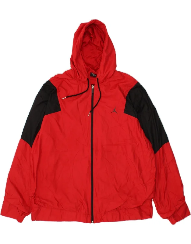 JORDAN Mens Hooded Rain Jacket UK 46 3XL Red Colourblock Polyester