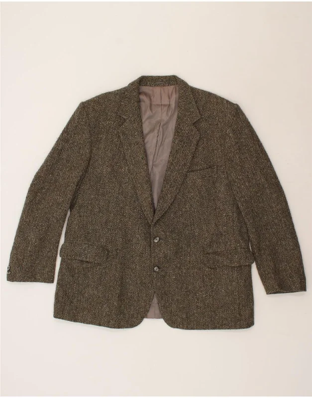 MAGEE Mens 2 Button Blazer Jacket UK 42 XL Grey Herringbone Wool