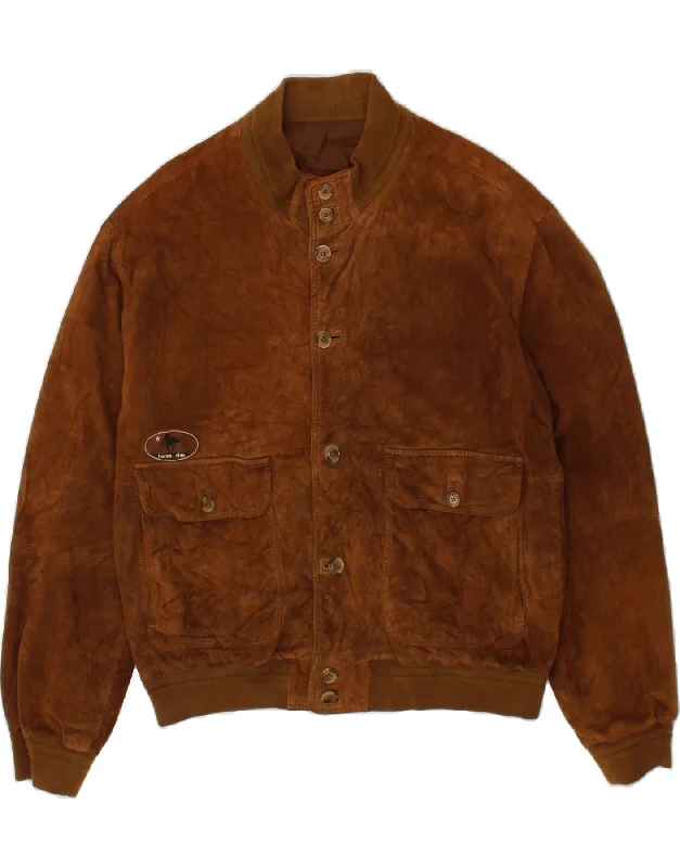 MORESCHI Mens Bomber Suede Jacket IT 54 2XL Brown Leather