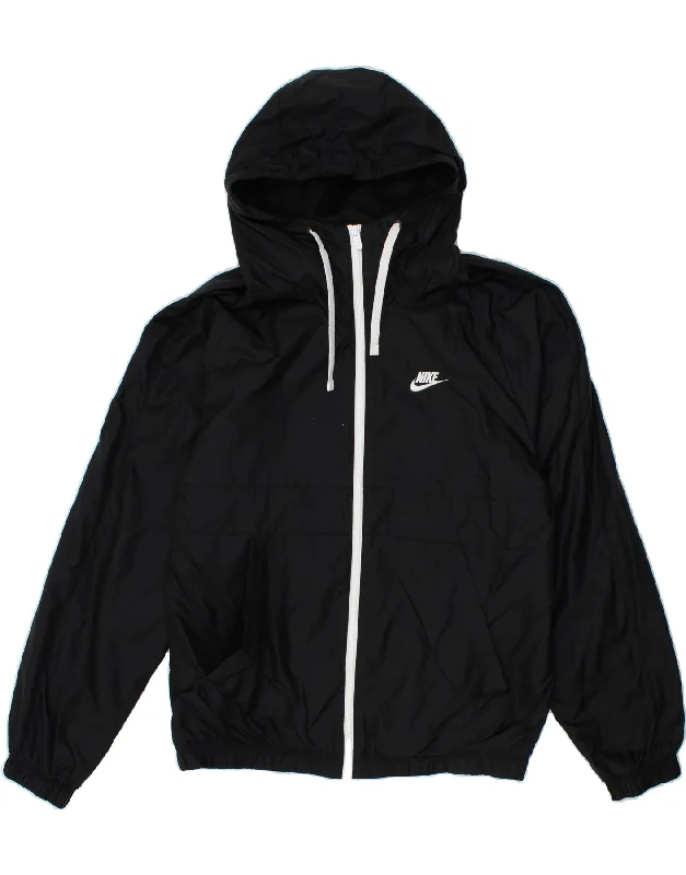 NIKE Mens Hooded Rain Jacket UK 36 Small Black Polyester