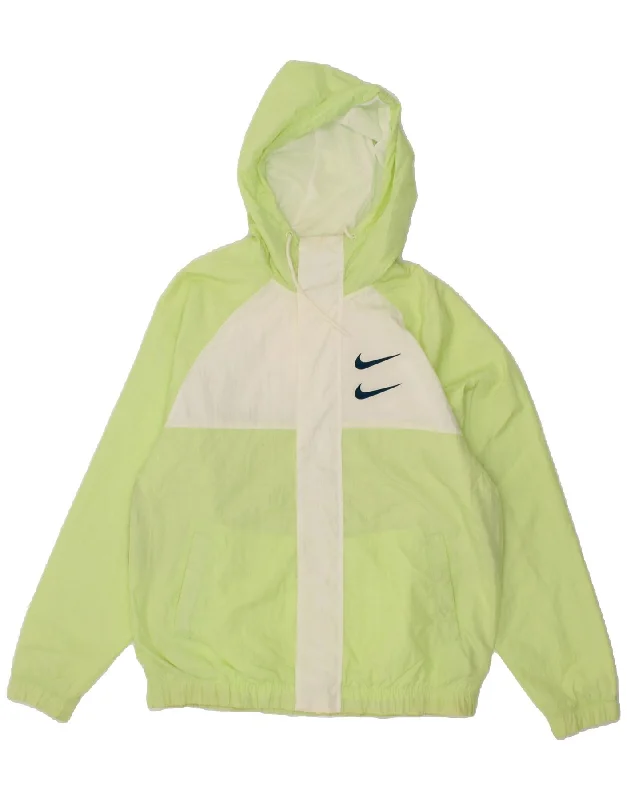 NIKE Mens Swoosh Hooded Graphic Rain Jacket UK 38 Medium Green Colourblock