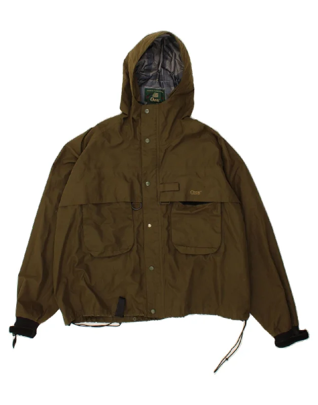 ORVIS Mens Hooded Rain Jacket UK 44 2XL Khaki Polyester