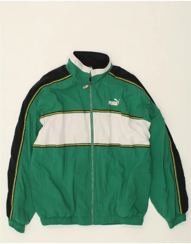 PUMA Mens Graphic Bomber Jacket UK 40 Large Green Colourblock