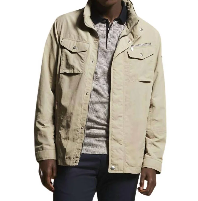 Stowable Hood Bomber Jacket In Beige