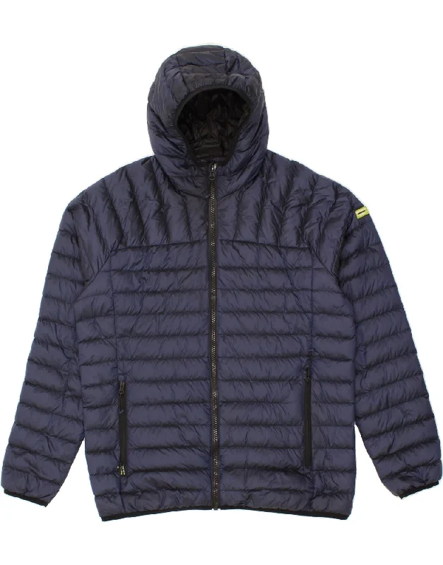 SUPERDRY Mens Hooded Padded Jacket UK 46 3XL Navy Blue Nylon