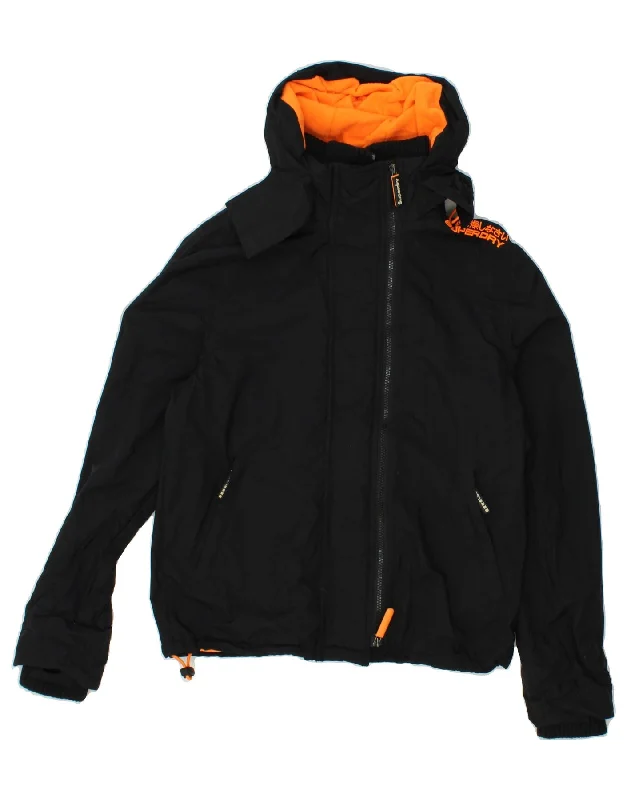 SUPERDRY Mens Windcheater Hooded Windbreaker Jacket UK 36 Small Black